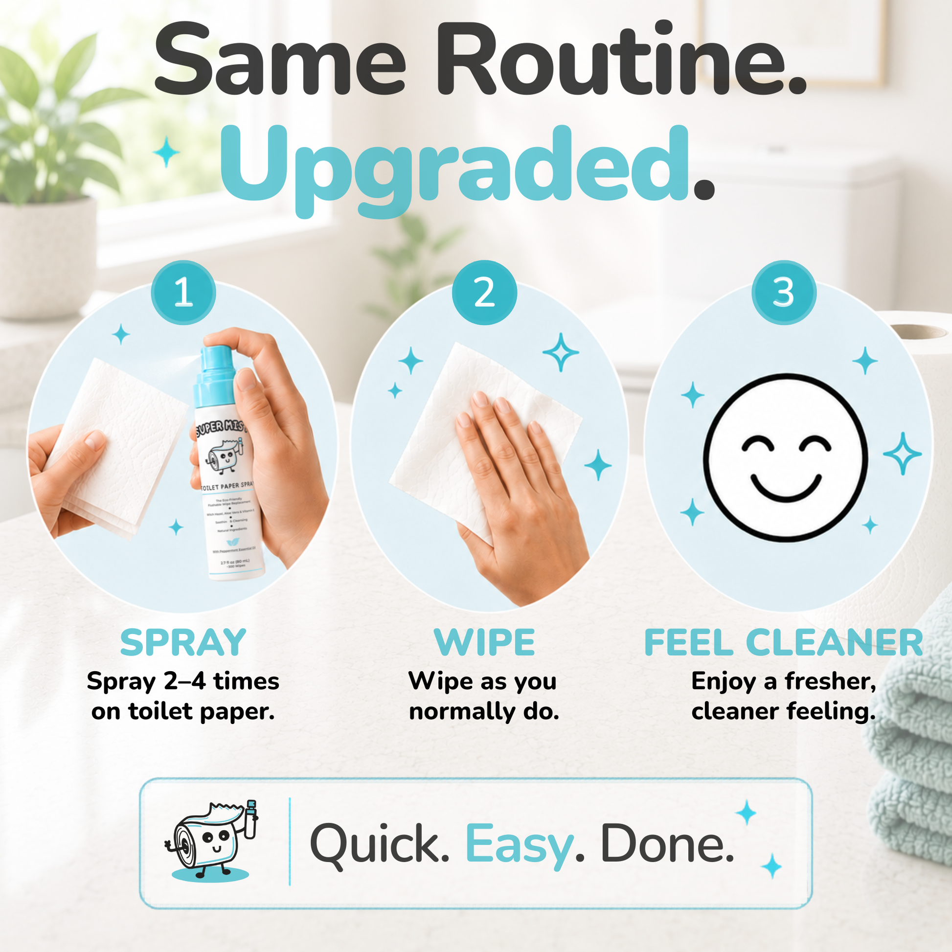 Super Mist Toilet Paper Spray – Upgrade Your Toilet Paper into a Gentle, Cleansing Wipe | Soothing Formula with Witch Hazel & Aloe Vera | Travel-Friendly SUPER MIST