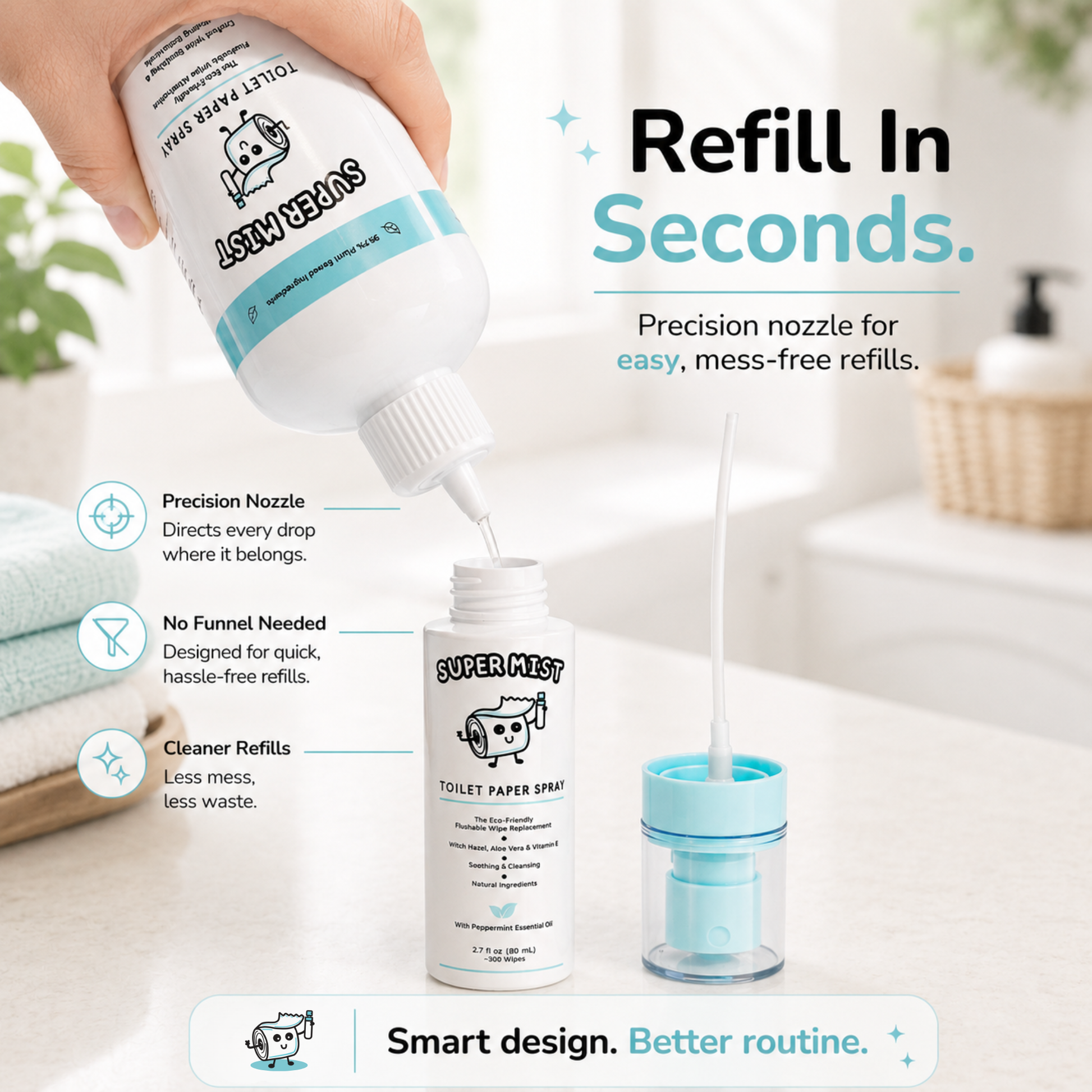 Super Mist Toilet Paper Spray – Upgrade Your Toilet Paper into a Gentle, Cleansing Wipe | Soothing Formula with Witch Hazel & Aloe Vera | Travel-Friendly SUPER MIST